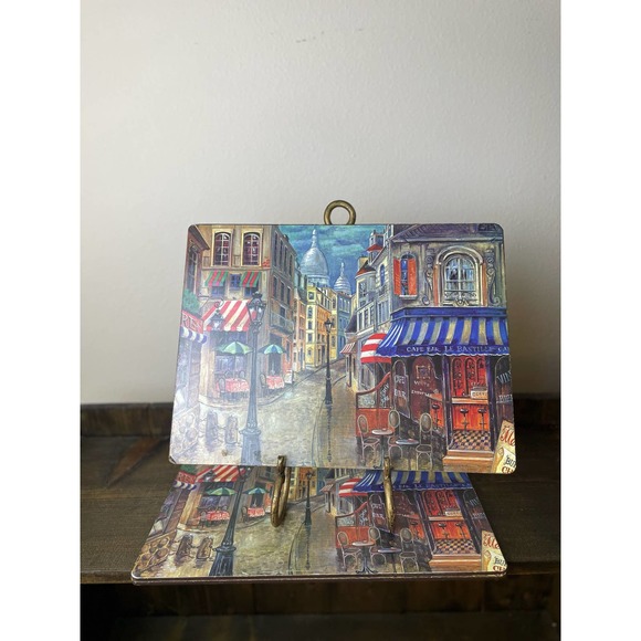 Vintage Kitchen Set Of 4 Placemats French Cafe Scenery Cork Back